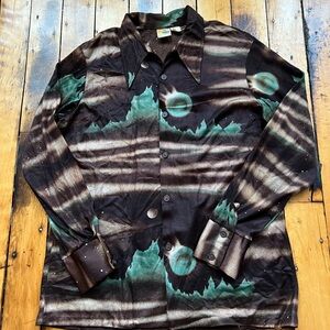 VTG Paul Howard Shirt Mens Large Brown Geometric 70s Disco Dagger Abstract Retro